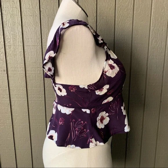 Leith Purple Foral Print Sleeveless Crop Top XL - Picture 3 of 9